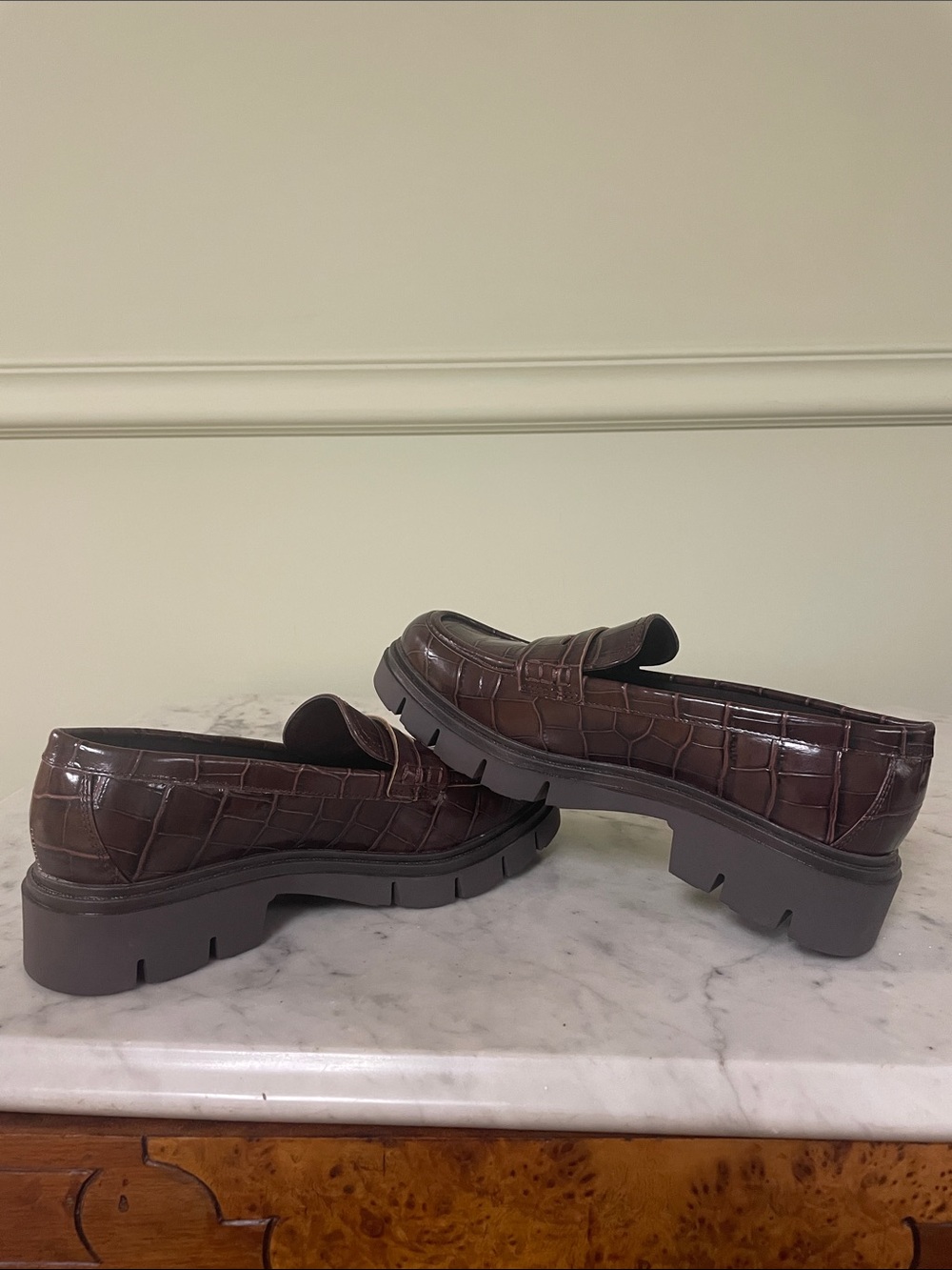 Marc Fisher Croc-Embossed Platform Penny Loafers in Brown - Picture 6 of 9